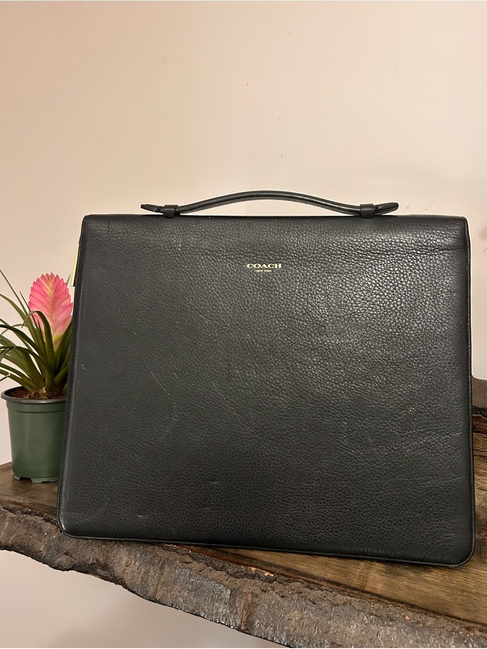 Coach Black Pebbled Leather Briefcase Portfolio with Gold Logo